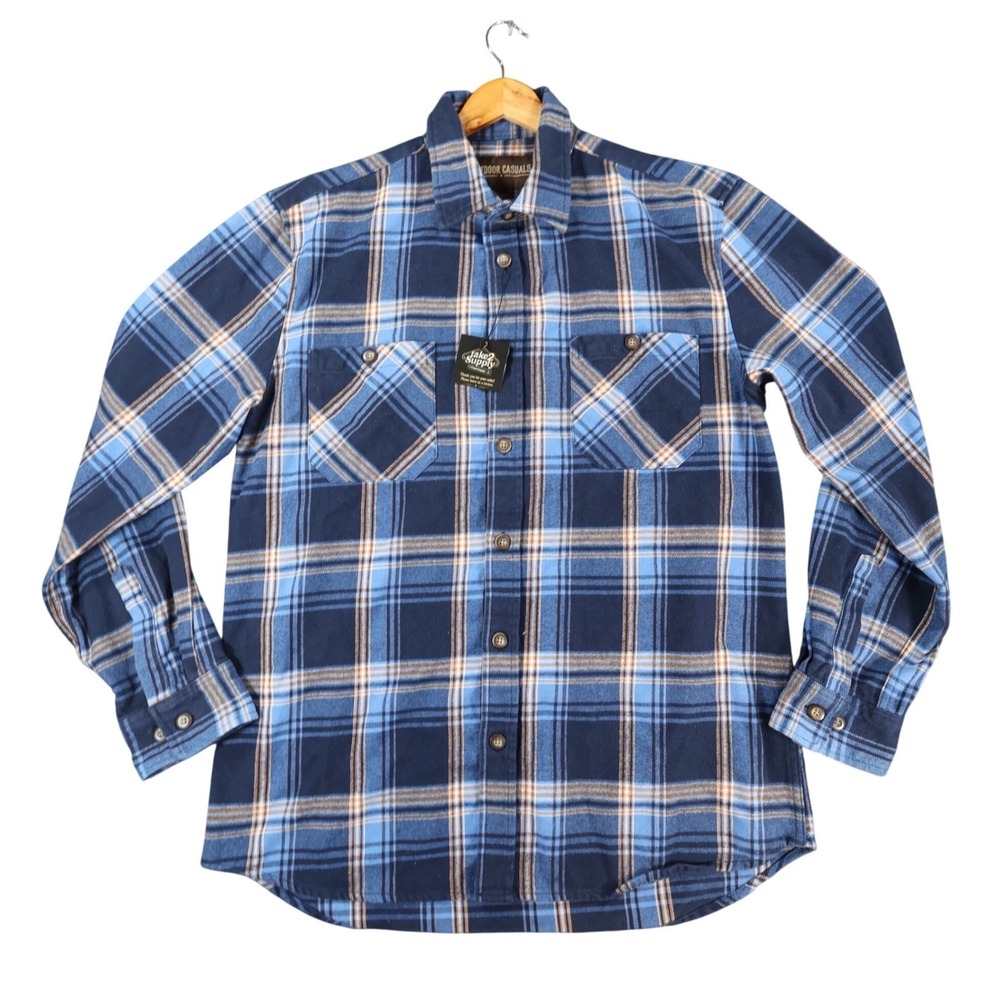 Outdoor Casuals Flannel Shirt Mens Large Blue Cotton Blend‎ Regular Plaid